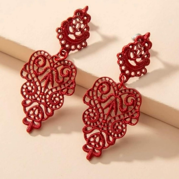 Red Damask Earrings - Picture 1 of 5